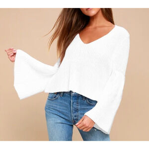 Free People Damsel Belle Sleeve Cropped Crochet Knit Sweater Size XS